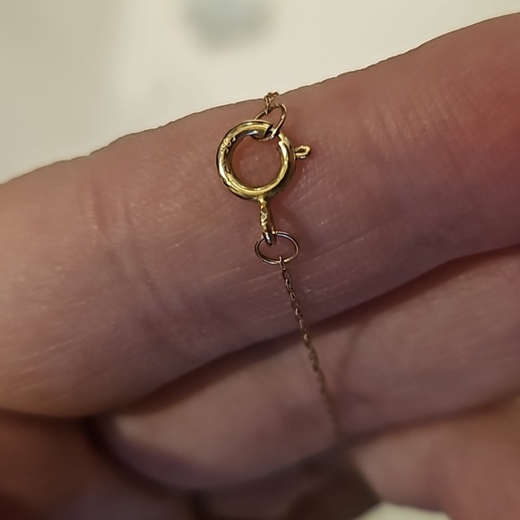 Pure Gold Necklace With Single Blue/Gold Glass Bead - Picture 4 of 4